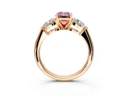 3 Stone Engagement Ring Setting for Fancy Pink Emerald Cut Center with Large Pear-Shaped Accents and Prong Head in Rose Gold