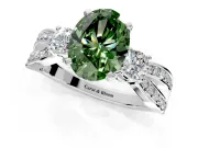 3 Stone Engagement Ring Setting for Fancy Green Oval Center with Pave Twist Band and Prong Head in Platinum