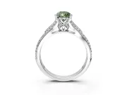 Solitaire Engagement Ring Setting for Fancy Green Pear-Shaped Center with Pave Rail Split Shank and Prong Head in White Gold
