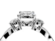 3 Stone Engagement Ring Setting for Emerald Cut Center with Pave Twist Band and Prong Head in White Gold