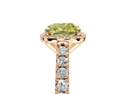Halo Engagement Ring Setting for Fancy Yellow Cushion Cut Center with Full Pave Band and Prong Head in Rose Gold