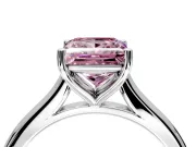 Solitaire Engagement Ring Setting for Fancy Pink Princess Cut Center with Narrow Cathedral Band and Prong Head in Sterling Silver