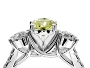 3 Stone Engagement Ring Setting for Fancy Yellow Pear-Shaped Center with Crossover Basket, Pave Band and Prong Head in Platinum