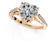 Cathedral Engagement Ring Setting for Heart-Shaped Center with Antique-Style Pave Band and Prong Head in Rose Gold