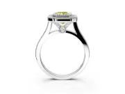 Halo Engagement Ring Setting for Fancy Yellow Radiant Cut Center with Milgrain Frame, Pave Band and Prong Head in White Gold
