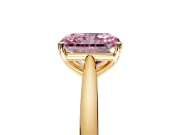 Solitaire Engagement Ring Setting for Fancy Pink Radiant Cut Center with Narrow Cathedral Band and Prong Head in Yellow Gold
