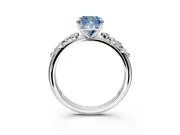 Cluster Engagement Ring Setting for Fancy Blue Cushion Cut Center with Round Cut Accent Band and Prong Head in Platinum