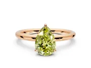 Low-Set Solitaire Engagement Ring Setting for Fancy Yellow Pear-Shaped Center with Thin Plain Band and Prong Head in Rose Gold