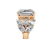 Leaf Cluster Engagement Ring Setting for Asscher Cut Center with Marquise Accents and Prong Head in Rose Gold