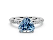 Solitaire Engagement Ring Setting for Fancy Blue Heart-Shaped Center with Fine Pave Band and Prong Head in Sterling Silver