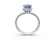 Halo Engagement Ring Setting for Fancy Blue Princess Cut Center with Rope Twist Split Shank and Prong Head in Platinum