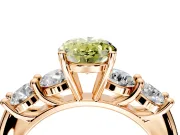 5 Stone Engagement Ring Setting for Fancy Yellow Oval Center with Graduated Accents and Prong Head in Rose Gold