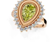 Halo Engagement Ring Setting for Fancy Yellow Pear-Shaped Center with Milgrain Bezel Rim, Plain Band and Prong Head in Rose Gold