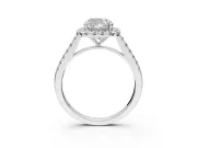 Halo Engagement Ring Setting for Cushion Cut Center with Narrowing Pave Band and Prong Head in Platinum