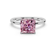 Hidden Halo Engagement Ring Setting for Fancy Pink Princess Cut Center with Thin Rounded Band and Prong Head in Platinum