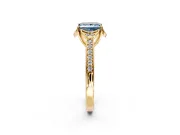 Floral Engagement Ring Setting for Fancy Blue Princess Cut Center with Four Accent Clusters and Prong Head in Yellow Gold