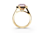 Halo Engagement Ring Setting for Fancy Pink Asscher Cut Center with Outer Bezel Rim, Pave Band and Prong Head in Yellow Gold