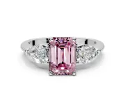 3 Stone Engagement Ring Setting for Fancy Pink Emerald Cut Center with Large Pear-Shaped Accents and Prong Head in Platinum