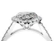 Halo Engagement Ring Setting for Heart-Shaped Center with Raised Halo, Pave Band and Prong Head in Platinum