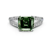 Solitaire Engagement Ring Setting for Fancy Green Asscher Cut Center with Pave Split Shank and Prong Head in Platinum