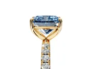 Solitaire Engagement Ring Setting for Fancy Blue Radiant Cut Center with Micro Pave Band and Prong Head in Yellow Gold