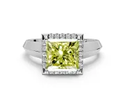 Halo Engagement Ring Setting for Fancy Yellow Princess Cut Center with Knife Ridge Cathedral Band and Prong Head in Sterling Silver