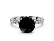 Open Basket Engagement Ring Setting for Fancy Black Round Cut Center with Pave Band and Prong Head in Platinum