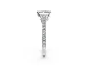Solitaire Engagement Ring Setting for Radiant Cut Center with Widening Pave Band and Claw Prong Head in White Gold