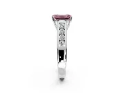 Solitaire Engagement Ring Setting for Fancy Pink Emerald Cut Center with Round Cut Channel Band and Prong Head in White Gold