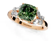 Solitaire Engagement Ring Setting for Fancy Green Cushion Cut Center with Marquise Flower Shoulders and Prong Head in Rose Gold