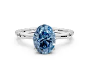 Solitaire Engagement Ring Setting for Fancy Blue Oval Center with Bamboo Band and Prong Head in Sterling Silver
