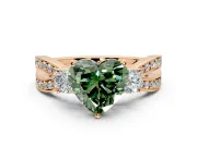 3 Stone Engagement Ring Setting for Fancy Green Heart-Shaped Center with Pave Twist Band and Prong Head in Rose Gold