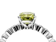Solitaire Engagement Ring Setting for Fancy Yellow Emerald Cut Center with Bezel-Dot Beaded Band and Prong Head in Platinum