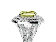 Double Halo Engagement Ring Setting for Fancy Yellow Asscher Cut Center with Narrow Pave Split Shank and Prong Head in Sterling Silver