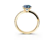 Solitaire Engagement Ring Setting for Fancy Blue Round Cut Center with Large Accent Band and Prong Head in Yellow Gold