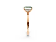 Hidden Halo Engagement Ring Setting for Fancy Green Radiant Cut Center with Thin Round-Wire Band and Prong Head in Rose Gold