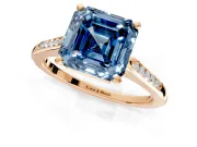 Solitaire Engagement Ring Setting for Fancy Blue Asscher Cut Center with Channel Accents and Prong Head in Rose Gold