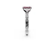 Solitaire Engagement Ring Setting for Fancy Pink Emerald Cut Center with Scrollwork Band and Prong Head in Sterling Silver