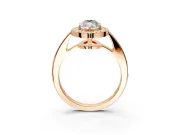 Bezel-Framed Halo Engagement Ring Setting for Marquise Center with Pave Band and Prong Head in Rose Gold