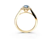 Halo Engagement Ring Setting for Fancy Blue Pear-Shaped Center with Raised Halo, Pave Band and Prong Head in Yellow Gold