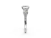 3 Stone Engagement Ring Setting for Asscher Cut Center with Crossover Basket, Pave Band and Prong Head in Platinum