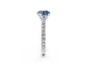 Solitaire Engagement Ring Setting for Fancy Blue Round Cut Center with Large Accent Band and Prong Head in White Gold