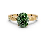 Solitaire Engagement Ring Setting for Fancy Green Oval Center with Carved Leaf Shoulders and Prong Head in Yellow Gold