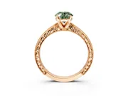 Solitaire Engagement Ring Setting for Fancy Green Oval Center with Engraved Milgrain Band and Prong Head in Rose Gold