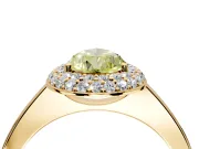 Halo Engagement Ring Setting for Fancy Yellow Pear-Shaped Center with Plain Tapered Band and Prong Head in Yellow Gold