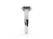 Halo Engagement Ring Setting for Fancy Green Emerald Cut Center with Knife Ridge Cathedral Band and Prong Head in Platinum