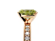 Milgrain Pave Engagement Ring Setting for Fancy Yellow Emerald Cut Center with Accent Band and Prong Head in Rose Gold