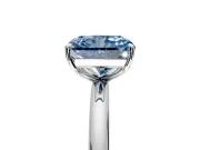 Low-Set Solitaire Engagement Ring Setting for Fancy Blue Radiant Cut Center with Thin Plain Band and Prong Head in White Gold