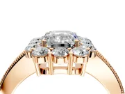 Halo Engagement Ring Setting for Emerald Cut Center with Milgrain Channel Band and Prong Head in Rose Gold
