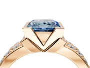 Bezel Engagement Ring Setting for Fancy Blue Princess Cut Center with Wide Channel-Set Band and Bezel Head in Rose Gold